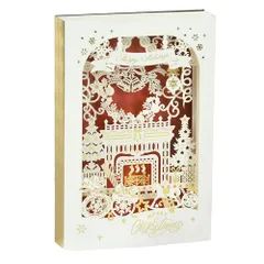 19×13×3cm 封筒セット / きらきら + 3D ホワイト + 白 ゴールド メッセージカード 繊細 切り絵 ポップアップ 美麗 幻想的 カード 暖炉 赤 クリスマス ツリー ベル moin 大きめ (レッド) moin 2212xme265