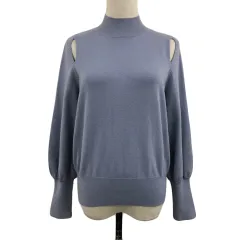 セゾンドパピヨン SAISON DE PAPILLON セーター ニット プルオーバー ハイネック カットアウト 無地 長袖 M 紫 ラベンダー パープル