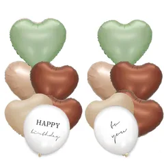 くすみカラー セット ハートバルーン アルミ風船 飾り ハッピーバースデー 風船 誕生日 クリアバルーン付き (グリーン)