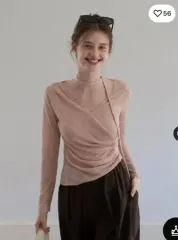 エッグカ ピンク Vネック シャーリング Rab ニット