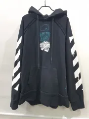 オフホワイト ブラック ドリッピングアロー オーバーサイズ フーディーTシャツ
