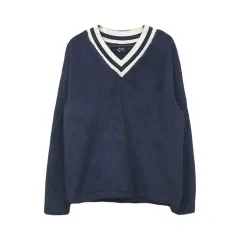 FILA フィラ Vネック ネック ボア フリース ニット ネイビー