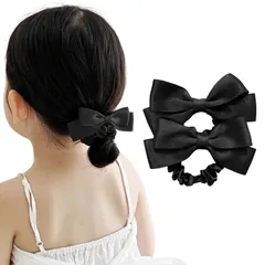 GFun 髪飾り リボン シュシュ 小さめ 2個セット ヘアゴム ヘアアクセサリー 袴 卒園式 結婚式 発表会 浴衣 洋服 黒