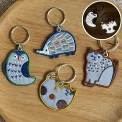 リフレクター刺繍キーリング キーリング fikalycka CAT BR ねこ デコレ 反射板 キーホルダー 猫 ねこ ネコ cat キャット おしゃれ かわいい ふくろう はりねずみ