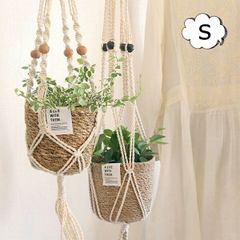 マクラメ ハンギングポットクレイ Sサイズ ナチュラル ブラック<br> フラワーポット 花 鉢 観葉植物 ガーデン雑貨 ナチュラルガーデン【ポイント10倍】