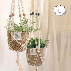 マクラメ ハンギングポットクレイ Lサイズ ナチュラル ブラック<br> フラワーポット 花 鉢 観葉植物 ガーデン雑貨 ナチュラルガーデン【ポイント10倍】