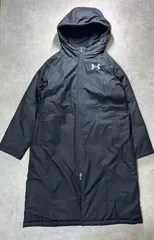 アンダーアーマー ベンチコート ジュニア YXL 160cm 黒 中綿 ロングコート UNDER ARMOUR キッズ 子供用 男の子 サッカー 野球 スポーツ観戦 防寒 通学 撥水 部活 背面ビッグロゴ ブラック