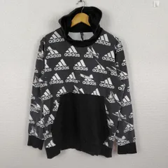 adidas アディダス パーカー 総柄 ブラック XOサイズ メンズ 古着 ストリート スポーツMIX