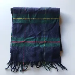 カシミヤ100% タータンチェックマフラー ネイビー×グリーン 4101202601150008