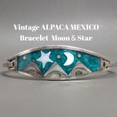 ヴィンテージ MEXICO ALPACA 月星インレイ ヒンジバングル アワビ貝 13.57g メキシコ シルバー ユニセックス