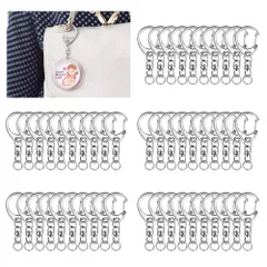 ナスカン パーツ 回転フック 丸カン キーリング 付き ハンドメイド ストラップ アクセサリー キーホルダー 手芸用品 手作り 50個セット 素材 キーホルダー金具 DIY 副資材 YUENWUZINIC (シルバー)