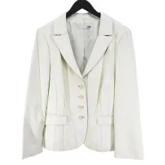 クラシックアンティエ CLASSIQUES Entier 羊革 ラムレザー ジャケット L 白系 アイボリー 無地 テーラード 加工 裏地 ボタン