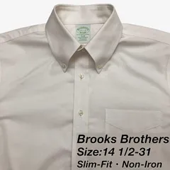 【14 1/2-31】Brooks Brothers(ブルックスブラザーズ） ポロカラーBD(ボタンダウン）シャツ / ホワイト無地 / Slim Fit・ノンアイロン ストレッチ