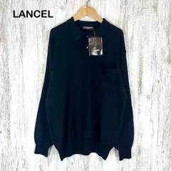新品未使用 美品 LANCEL ランセル ロゴ刺繍 胸ポケット 長袖 ウール セーター ニット ポロシャツ メンズトップス ブラック