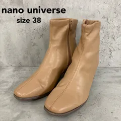 nano universe ナノユニバース ショートブーツ 38 24cm ベージュ キャメル スクエアトゥ 太ヒール チャンキーヒール サイドジップ ショート丈 レザー調 エコレザー 合皮 カジュアル きれいめ 上品 オフィス 通勤 レディース ★ ◆■