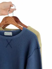 ワッフル地長袖Tシャツ-ネイビーブルー (交換不可)