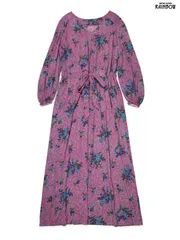 古着 リボン 花柄 ペイズリー柄 カットソー ロング丈 長袖 ワンピース ピンク (otu2511018)