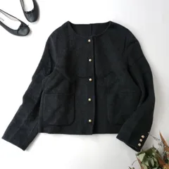 SAISON DE PAPILLON セゾンドパピヨン ノーカラーコート　ウール リバーコート  M ブラック(うE＋9617)25F