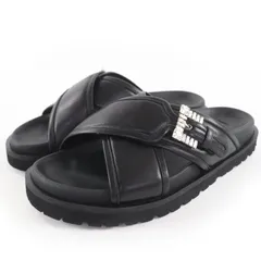 良品☆Sergio Rossi セルジオロッシ sr Twenty ビジュー付 レザー クロス サンダル ブラック 37.5 保存袋付き イタリア製 レディース