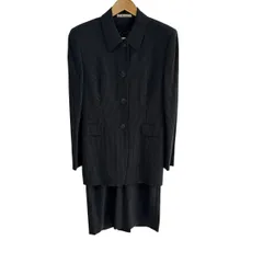 Aquascutum(アクアスキュータム) ワンピーススーツ レディース美品  ダークネイビー×白 肩パッド/ストライプ