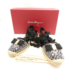 未使用 Salvatore Ferragamo フェラガモ フラットシューズ 1点 5.5M 22.9cm エスパドリーユ ヴァラリボン レースアップ レディース AM7880 
