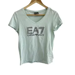 EMPORIOARMANI(エンポリオアルマーニ) 半袖Tシャツ サイズS レディース美品  - ライトグリーン×白×黒 Vネック/EA7