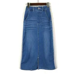 クーム COOMB スカート デニム リブニット 切替 ロング ストレッチ S 36 インディゴブルー グレー