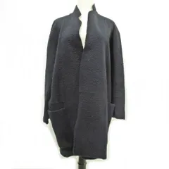 美品 CELINE セリーヌ ムートン エッグクロンビーコート リバーシブル ボタンレス ジャケット サイズ34 ネイビー レディース 古着 中古 USED