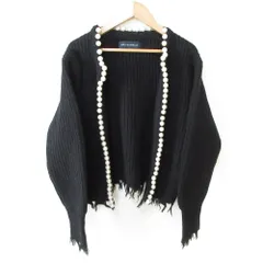 美品 22AW MADISON BLUE マディソンブルー パール装飾 長袖 ショート丈 ダメージ加工 ニットカーディガン MB224-8012 XS ブラック レディース 古着 中古 USED