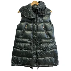 美品 MONCLER モンクレール BEAUMESNIL フード付き ロングダウンベスト ノースリーブダウンコート 1 モスグリーン レディース 古着 中古 USED
