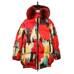 美品 MONCLER モンクレール MERGULE ファー ナイロン ダウンジャケット サイズ1 レッド レディース 古着 中古 USED
