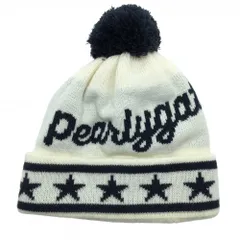 【超美品】パーリーゲイツ ニット帽 白×ネイビー ボンボン付き ロゴ FR   ゴルフウェア PEARLY GATES