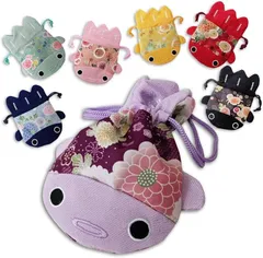 MMmall 外国人が喜ぶ日本のお土産 外国人が喜ぶプレゼント japanese souvenir 和風ちりめん巾着 (パープル,  金魚巾着S)