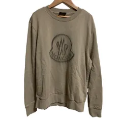 良品 25SS MONCLER モンクレール ロゴプリント クルーネック スウェットシャツ トレーナー K10918G00007 Lサイズ ベージュ メンズ 古着 中古 USED