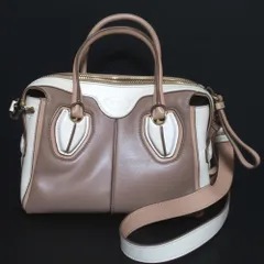 美品 TOD'S トッズ Dスタイリング 2WAY レザー ショルダーバッグ ハンドバッグ モカブラウン×アイボリー レディース 古着 中古 USED