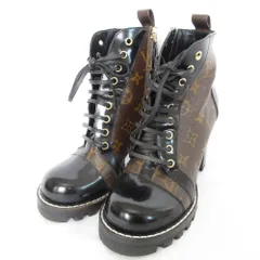 良品 LOUIS VUITTON ルイヴィトン スタートレイル モノグラム レースアップ ショートブーツ 38 24.5cm ブラウン レディース 古着 中古 USED