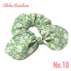 ☘️No.10☘️ リボン シュシュ 花柄 ライトグリーン ハンドメイド ヘアゴム ヘアアクセサリー 3way