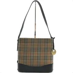 良品 Burberry バーバリー ノバチェック柄 キャンバス レザー ワン ショルダー トート バッグ ブラック レディース ブランド 鞄 BAG a11467