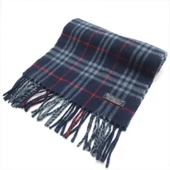 良品 BURBERRYS バーバリーズ ラムズウール マフラー 服飾小物 チェック柄 ノバチェック ネイビー フリーサイズ ユニセックス m15428