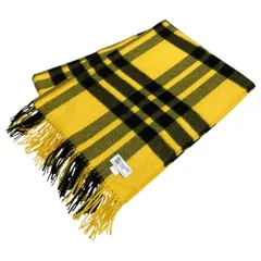 新品同様 Johnstons of Elgin ジョンストンズオブエルガン ドゥロワー別注 チェックフリンジ 大判 カシミアストール マフラー イエロー レディース 古着 中古 USED