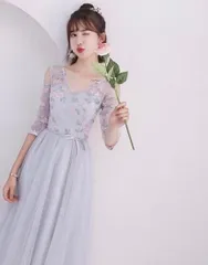 送料無料 未使用 イベント 発表会 演奏会 舞台衣装 結婚式 刺繍 チュール ロング丈 フォ－マル 肩見せ ドレス XL 13号 (OPN2279)