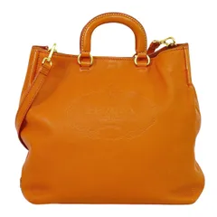 本物 プラダ PRADA レザー 2WAY ショルダーバッグ トートバッグ ハンドバッグ オレンジ バッグ 中古・