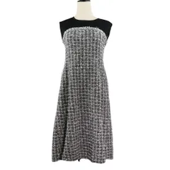 美品 25SS Rene ルネ ニット ツイード ノースリーブ ドレス ワンピース 6522130 サイズ34 ブラック レディース 古着 中古 USED