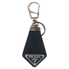 PRADA (プラダ) ロゴ三角プレート バッグチャーム キーリング キーホルダー ブラック レザー 2PP041 シルバー金具