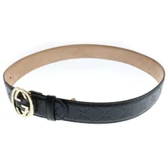 GUCCI (グッチ) グッチシマ インターロッキングG レザー ベルト ブラック 370543 ゴールド金具