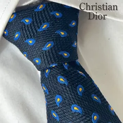 《美品》Christian Dior  (クリスチャン ディオール) シルクネクタイ フランス製 総柄 シルクネクタイ ペイズリー ブラック ブルー イエロー