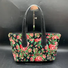 E498　FEILER フェイラー ハンドバッグ シェニール織 花柄 コットン ブラック マルチ　※ジッパー開閉不良