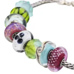 良品 Trollbeads トロールビーズ 925 ガラスビーズ ブレスレット シルバー マルチカラー レディース 古着 中古 USED