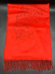 D436　Yves Saint Laurent イヴサンローラン YSL 大判 マフラー ショール ウール レオパード　ヒョウ柄　赤レッド　ひざ掛け　１８０センチ巾７０センチ