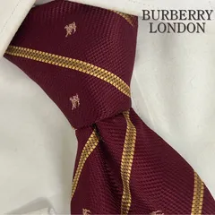 《訳アリ》BURBERRY LONDON (バーバリーロンドン) シルクネクタイ 総柄 ホースロゴ ストライプ ボルドー ゴールド